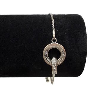 IBB CN Silver Inspirational Charm Bracelet Pave Rhinestone Cluster Adjustable